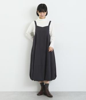 レーヨンリネンコットン綾織　裾バルーンジャンパースカート(ネイビー-F)