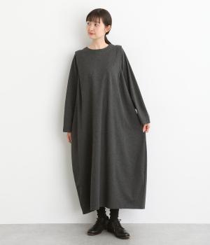 コットン混ジャージーカットソー　ワンピース(チャコール-F)