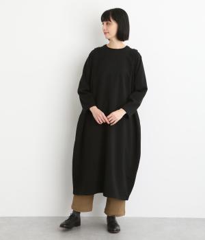 コットン混ジャージーカットソー　ワンピース(ブラック-F)