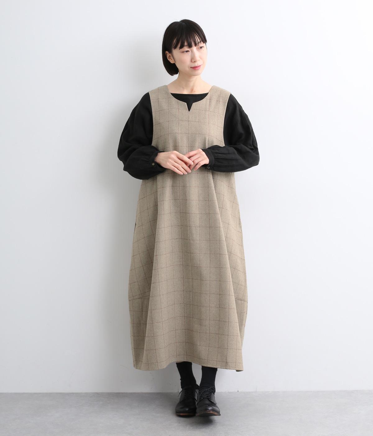 へリンボンチェック　ジャンパースカート(ベージュ-F)