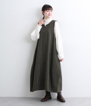 へリンボンチェック　ジャンパースカート(ブラウン-F)