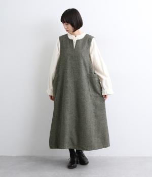 カラーツイード　ポケットジャンパースカート(グリーン-F)
