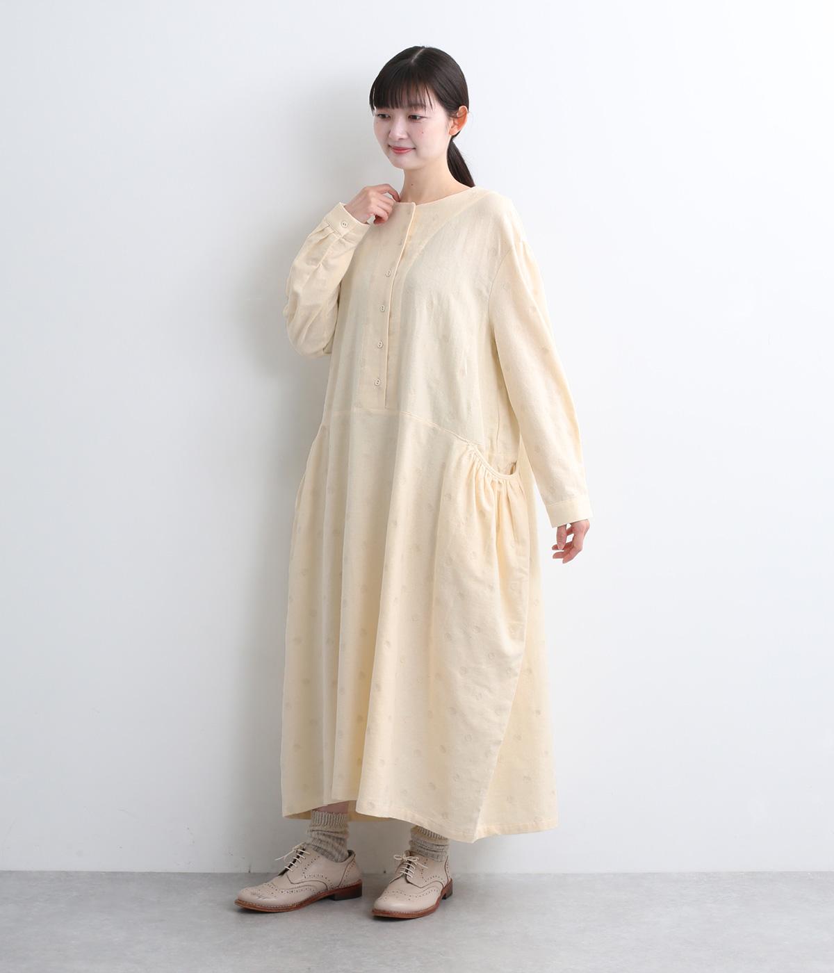 ドット刺繍　ギャザーポケットワンピース(アイボリー-F)