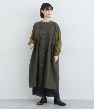 リネンシャンブレータックワンピース(カーキ-F)