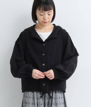 コットンガーゼ　パーカー(ブラック-F)