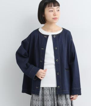 コットン　ストレッチデニムジャケット(ネイビー-F)