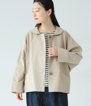 デニム風　丸襟ジャケット(ベージュ-F)