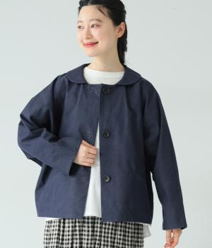 デニム風　丸襟ジャケット(ネイビー-F)