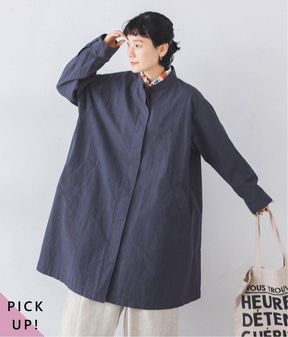 別注｜ハイネック比翼ミドル丈コート(ネイビー-F)