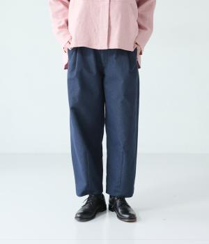 デニム風　裾タックパンツ(ネイビー-F)