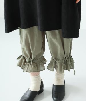 コットンクレープ　裾フリルぺチパンツ(カーキ-F)