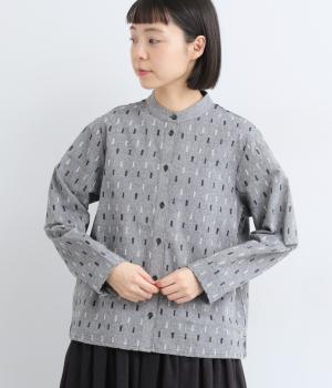 ダンガリー　オリジナル刺繍　バンドカラーブラウス