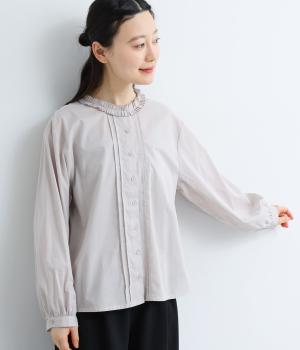 コットンローン　襟タックブラウス