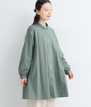 コットンローン　チュニックシャツ(グリーン-F)