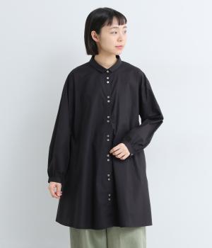 コットンローン　チュニックシャツ(ブラック-F)