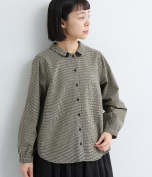 コットン混　平織チェックブラウス