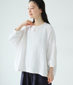 コットンシャンブレーWガーゼブラウス(オフホワイト-F)