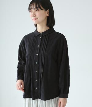 変形ドットジャカードピンタックブラウス(ブラック-F)