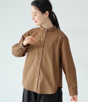 リーフ柄プリント丸襟ブラウス(キャメル-F)