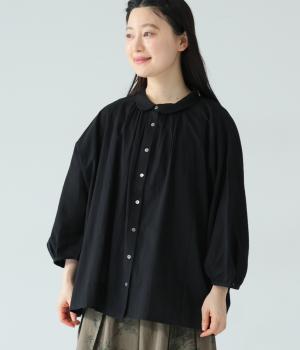 コットンクレープ　ドルマンスリーブブラウス(ブラック-F)