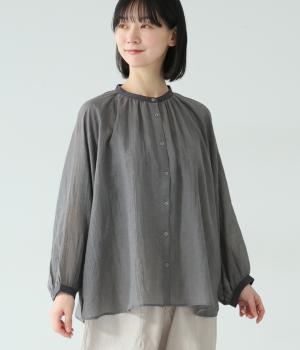ガーゼシャンブレー　バンドカラーブラウス