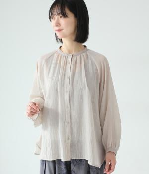 ガーゼシャンブレー　バンドカラーブラウス(ベージュ-F)