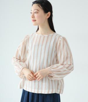 先染めストライプ　ブラウス(ベージュ-F)