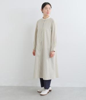 コットンストライプ　クレリックシャツワンピース