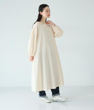 リネン混コットンシャンブレー丸襟ワンピース(キナリ-F)