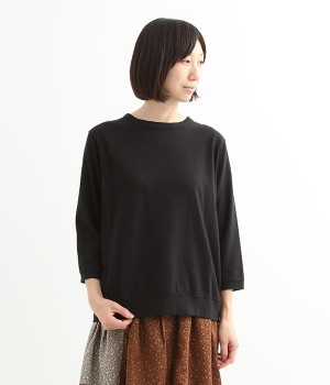 ムラ糸7分袖プルオーバー(ブラック-L)