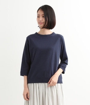 ムラ糸7分袖プルオーバー(ネイビー-L)