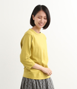 ムラ糸7分袖プルオーバー(イエローグリーン-L)