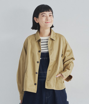 コットン高密度コンパクトチノクロスハンティングジャケット(ベージュ-ONESIZE)