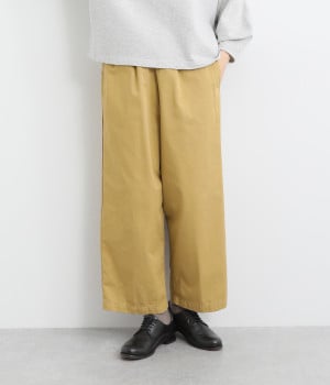 コットン高密度コンパクトチノクロスワイドパンツ(ベージュ-L)