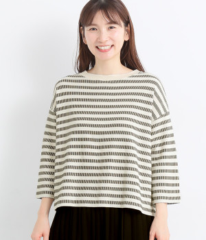 コットンドミノボーダーワイドプルオーバー(ブラック-ONESIZE)