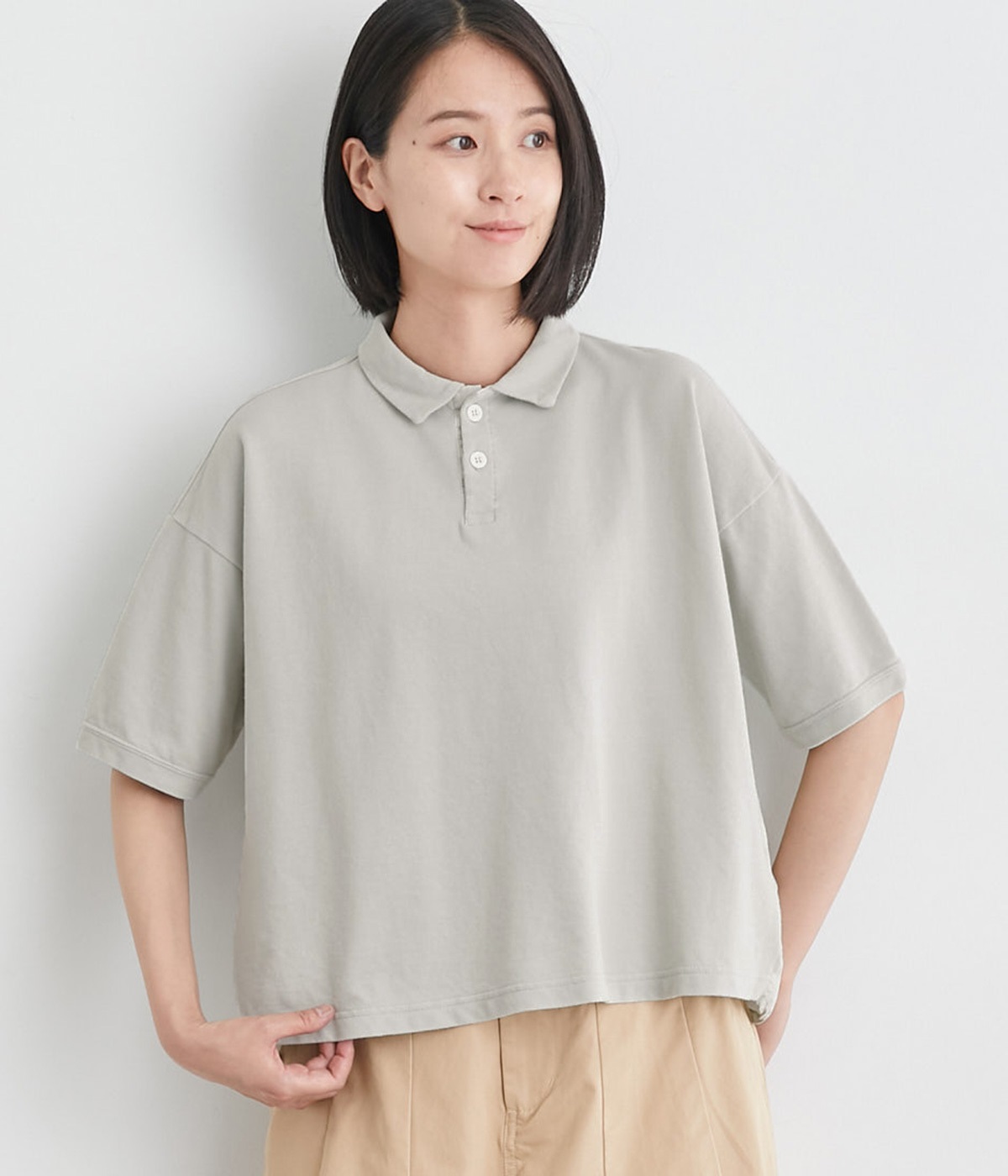 コットンカノコワイドポロ(グレー-ONESIZE)