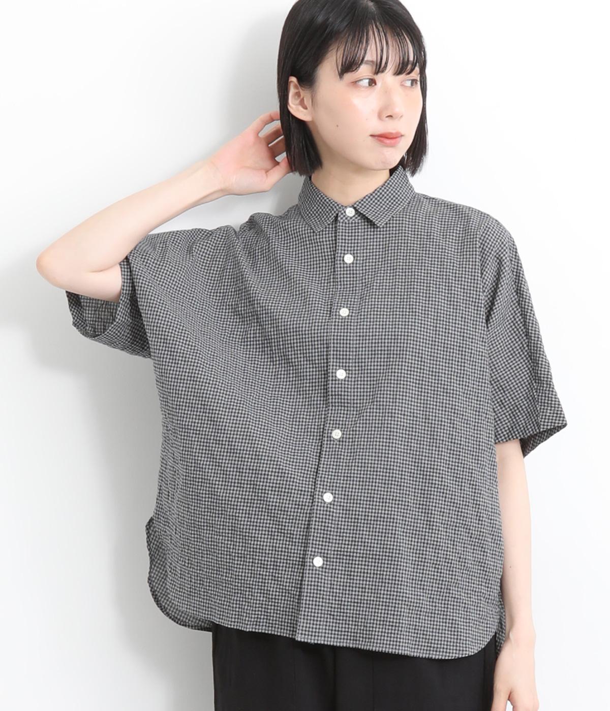 シャーリングチェックドルマンブラウス(グレー系-ONESIZE)
