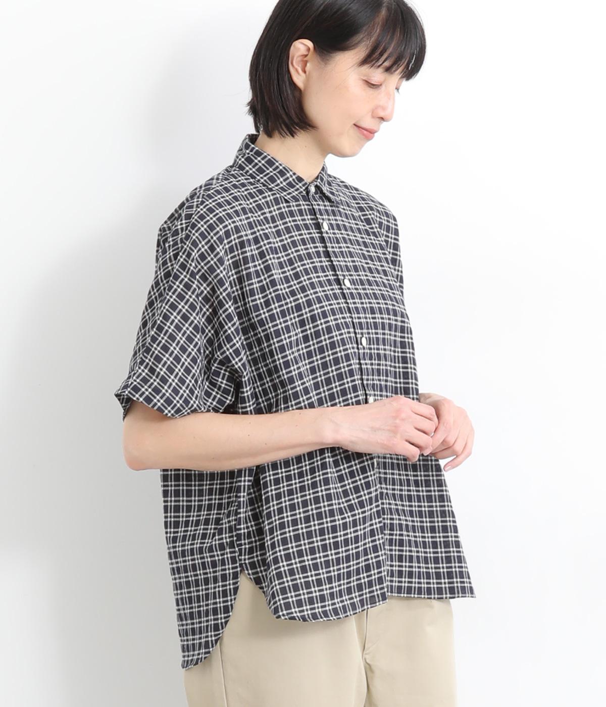 シャーリングチェックドルマンブラウス(ブラック系-ONESIZE)