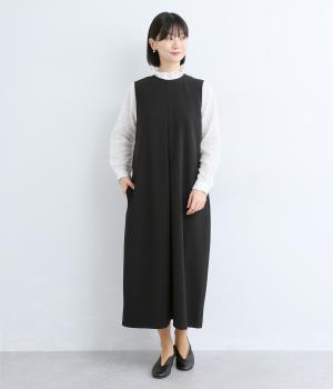 メランジドリルツイルストレッチワンピース(ブラック-F)