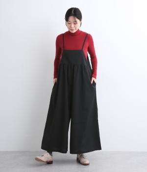 クロスストレッチギャザーワイドサロペット