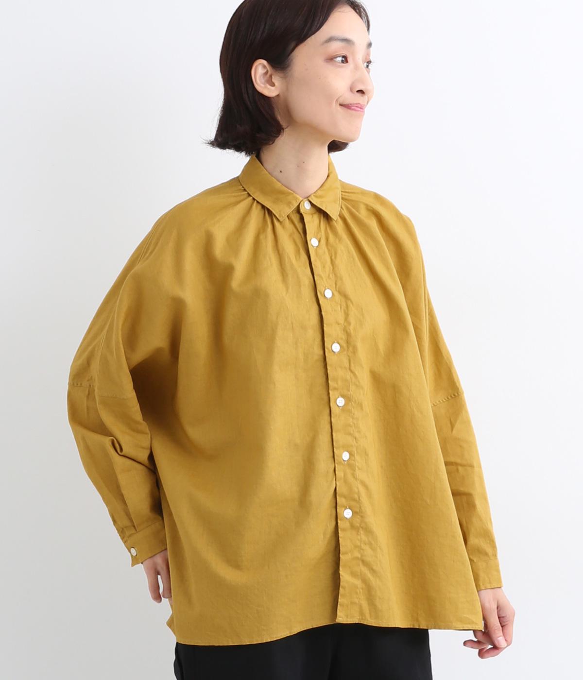 リネンコットンシーチングドルマンブラウス(マスタード-ONESIZE)
