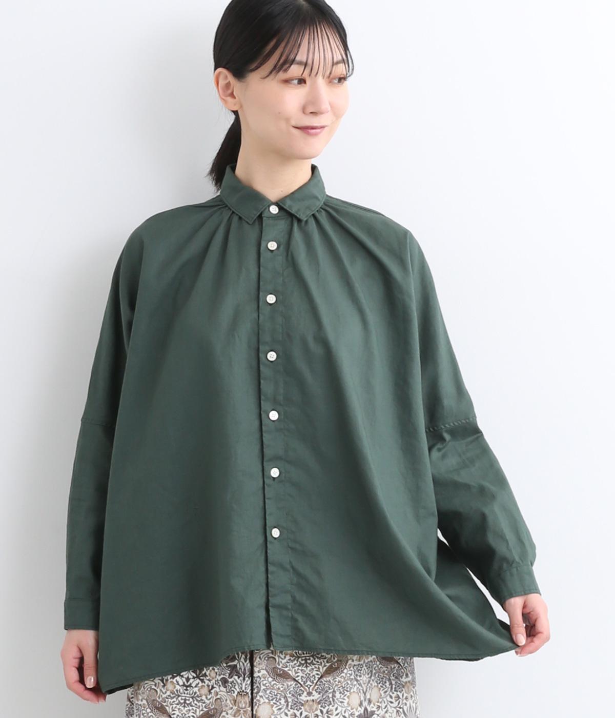リネンコットンシーチングドルマンブラウス(グリーン-ONESIZE)