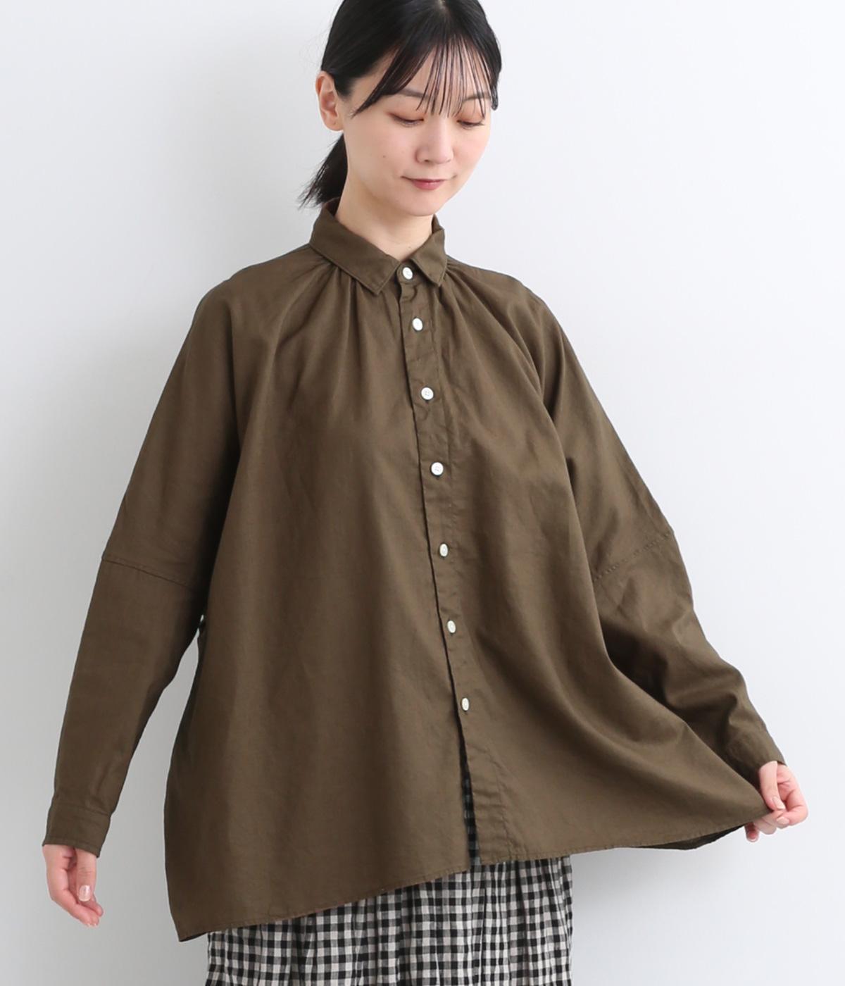 リネンコットンシーチングドルマンブラウス(ブラウン-ONESIZE)