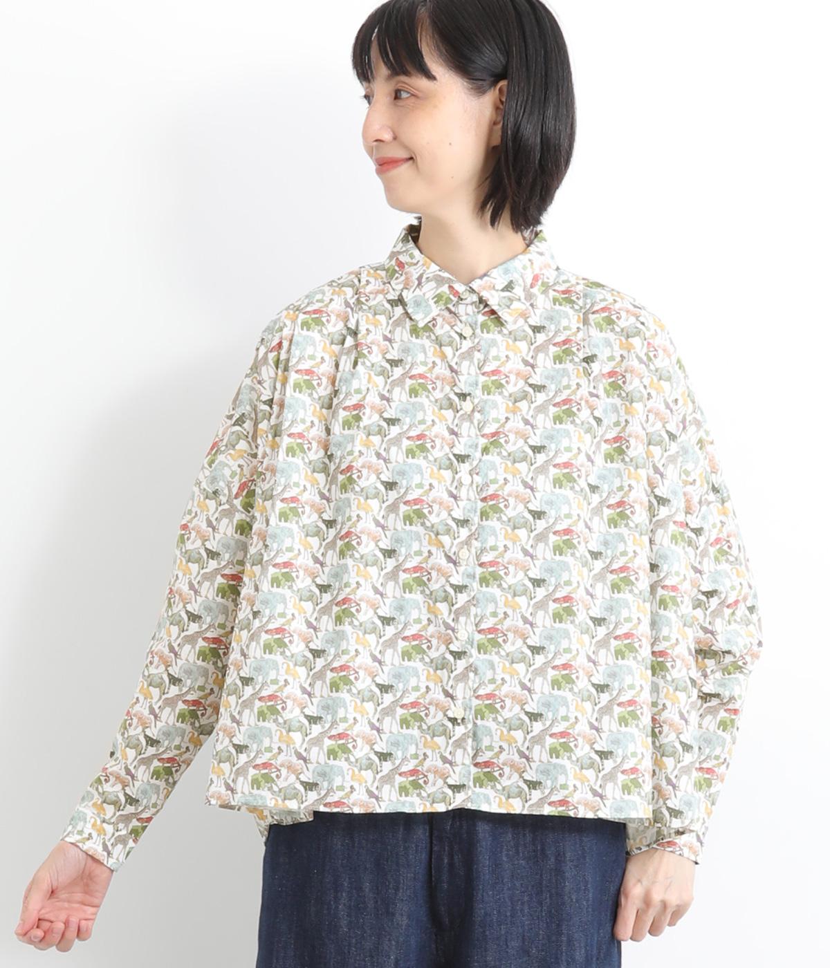 コットンリバティワイドブラウス(グリーン系-ONESIZE)