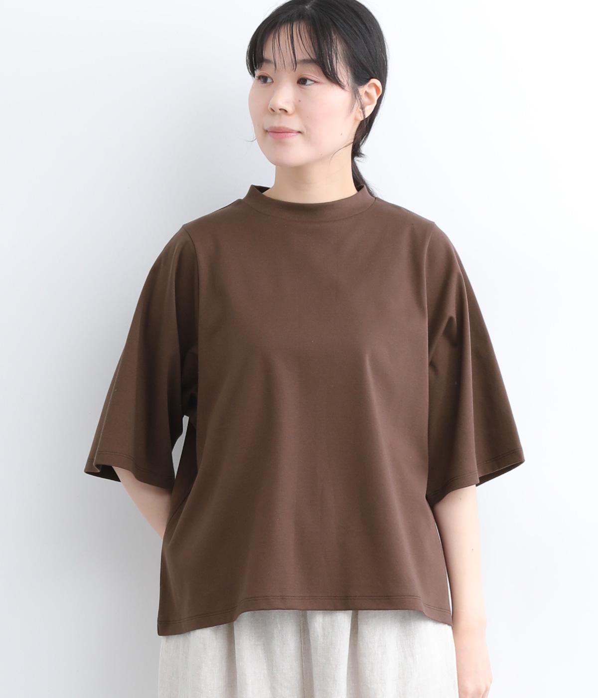 コットンコンパクトスムースワイドスリーブプルオーバー(ブラウン-ONESIZE)