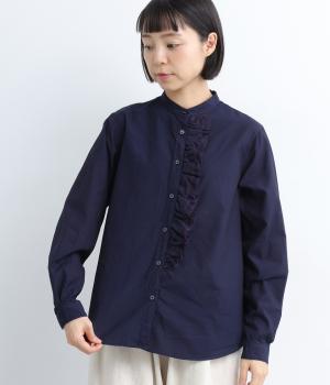 コットンインディゴフリルブラウス