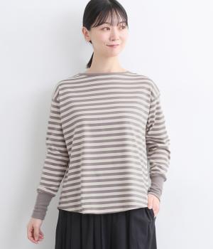 コットン天竺ボーダーリブカットソー