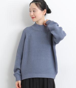 コットンバルキーカノコ編みボトルネックニットプルオーバー