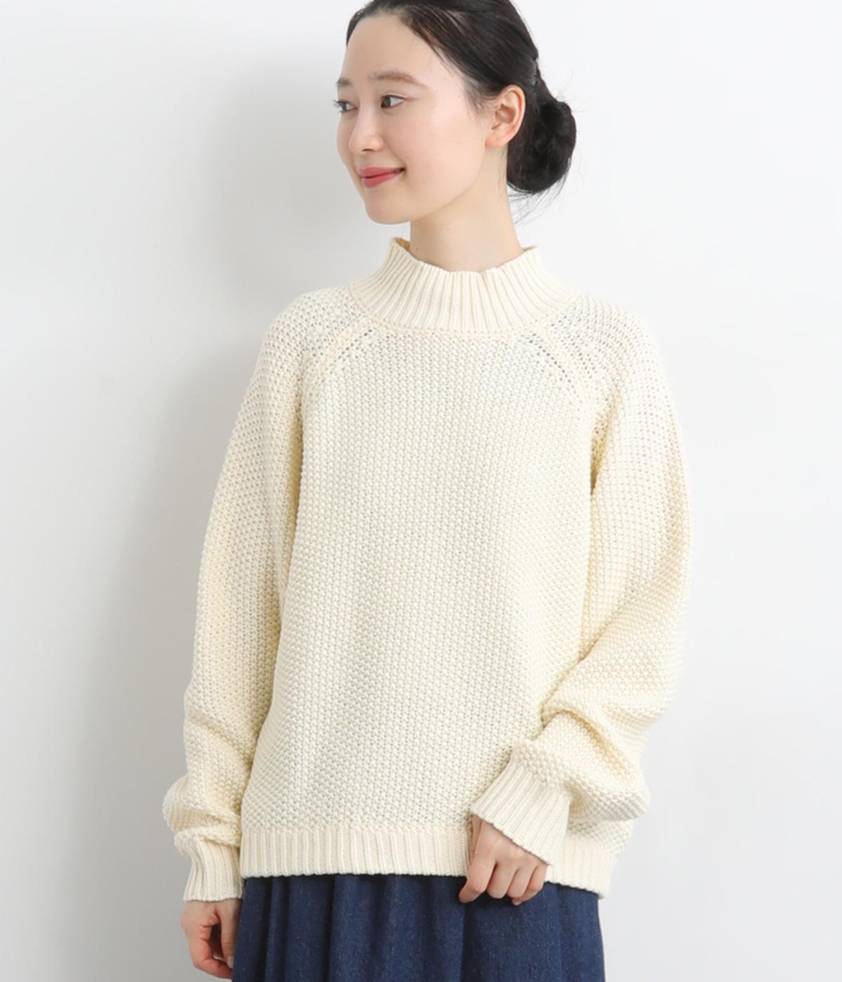 コットンバルキーカノコ編みボトルネックニットプルオーバー(オフ-F)