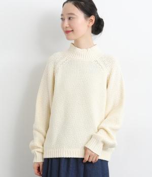 コットンバルキーカノコ編みボトルネックニットプルオーバー(オフ-F)